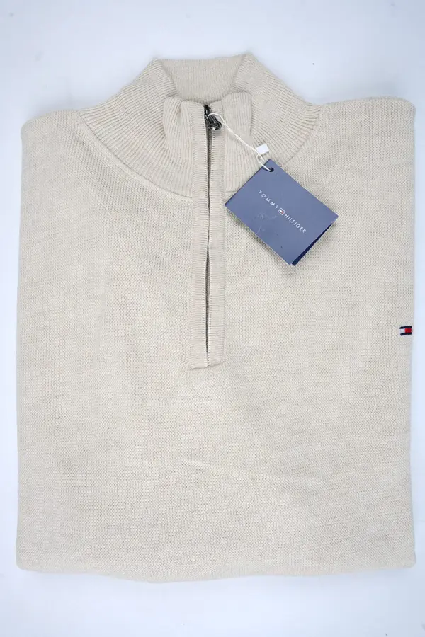 tricot Tommy Demi zip 100 % coton ( Beige )