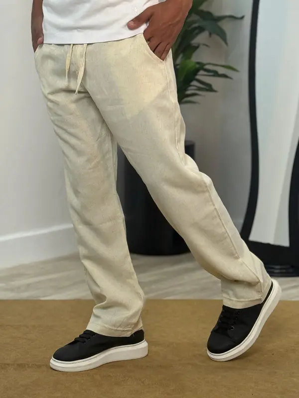 Pack 2 Pantalons en Lin relaxed fit ref-LN91810 ( Beige + Vert Royale )