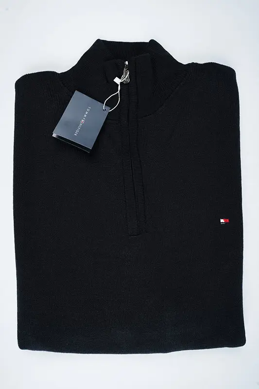 tricot Tommy Demi zip 100 % coton ( Noir )
