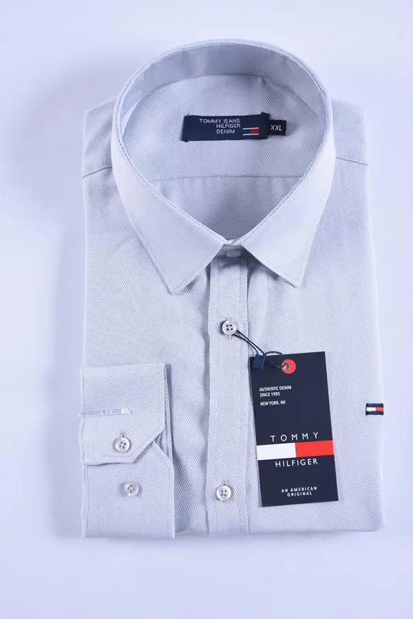 Chemise Tommy Oxford coton piqué Ref-Pc07810 ( Gris clair )